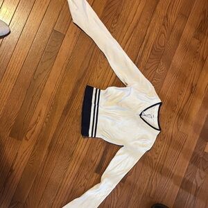 Garage White and Navy Crew Neck Sweater